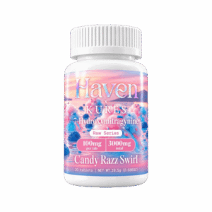 Haven x Kures 7OH Kratom Extract Tablets Candy Razz Swirl 3000mg – 30ct (100mg/tab)